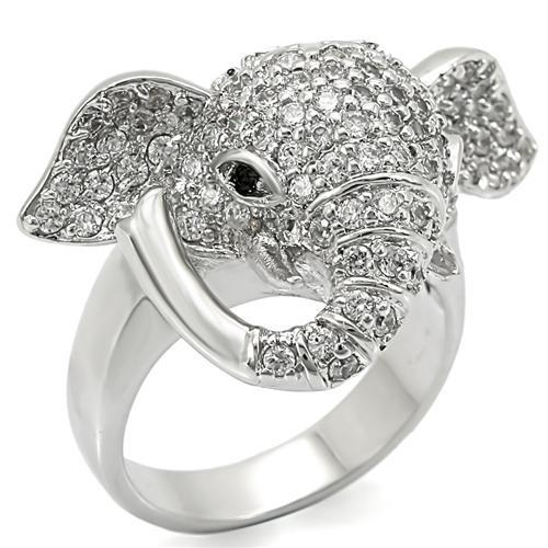 JCE280 Rhodium Brass Ring with Top Grade Crystal  in Jet