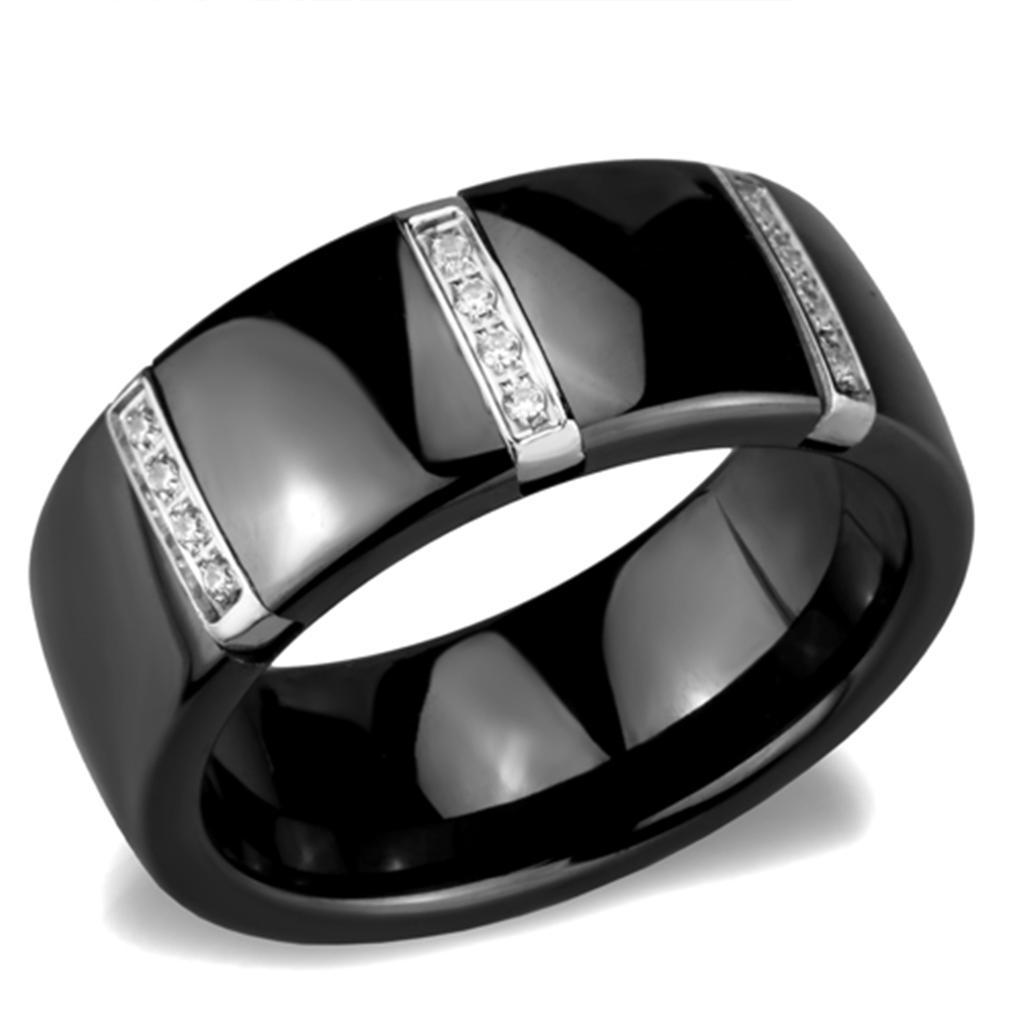 JCE956 High polished (no plating) Stainless Steel Ring with Ceramic  in Jet