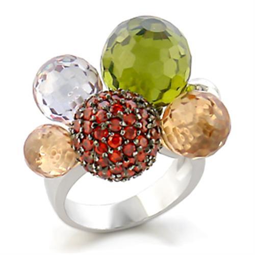 JCE020 Rhodium + Ruthenium Brass Ring with AAA Grade CZ  in Multi Color