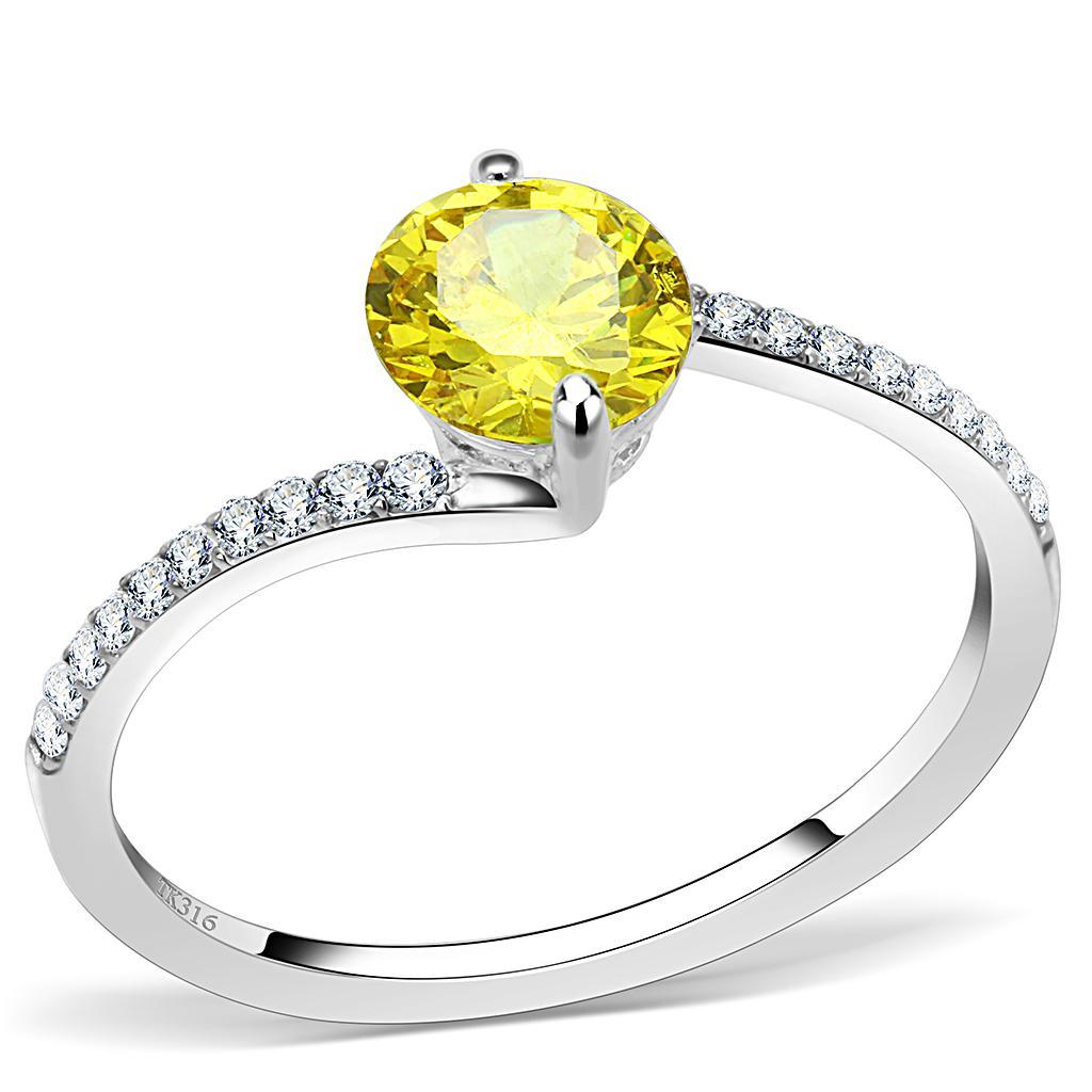 JCE015 High polished (no plating) Stainless Steel Ring with AAA Grade CZ  in Topaz