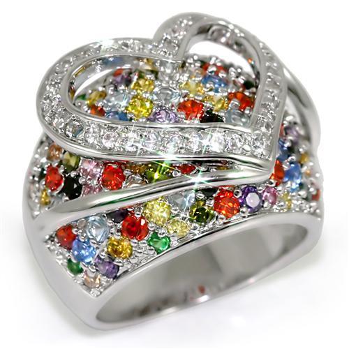 JCE1510 Rhodium Brass Ring with AAA Grade CZ  in Multi Color