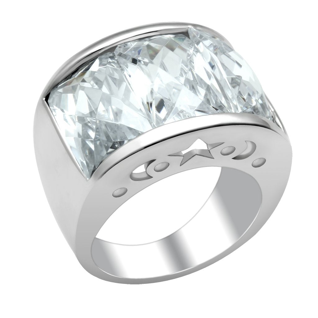 JCE2092 Rhodium Brass Ring with AAA Grade CZ  in Clear