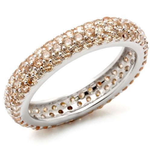 JCES403 Rhodium 925 Sterling Silver Ring with AAA Grade CZ  in Champagne