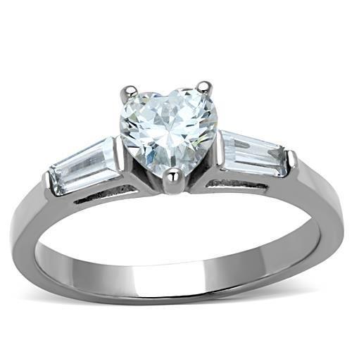 JCE1541 High polished (no plating) Stainless Steel Ring with AAA Grade CZ  in Clear
