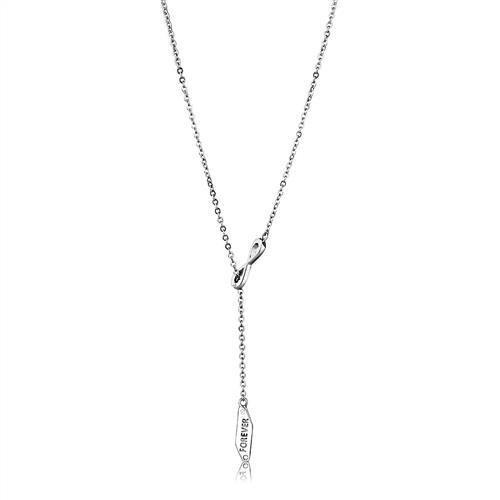 JCE2894 High polished (no plating) Stainless Steel Necklace with Top Grade Crystal  in Clear
